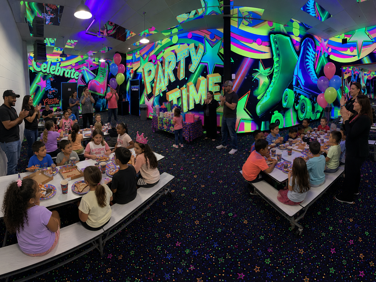 Large party room with glow lighting